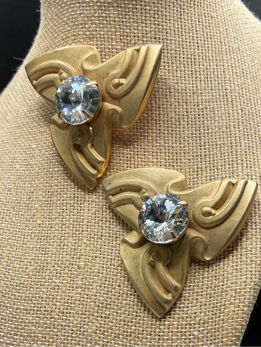 1980’s Gold-Tone Pinwheel Crystal Earrings - Women's Jewelry